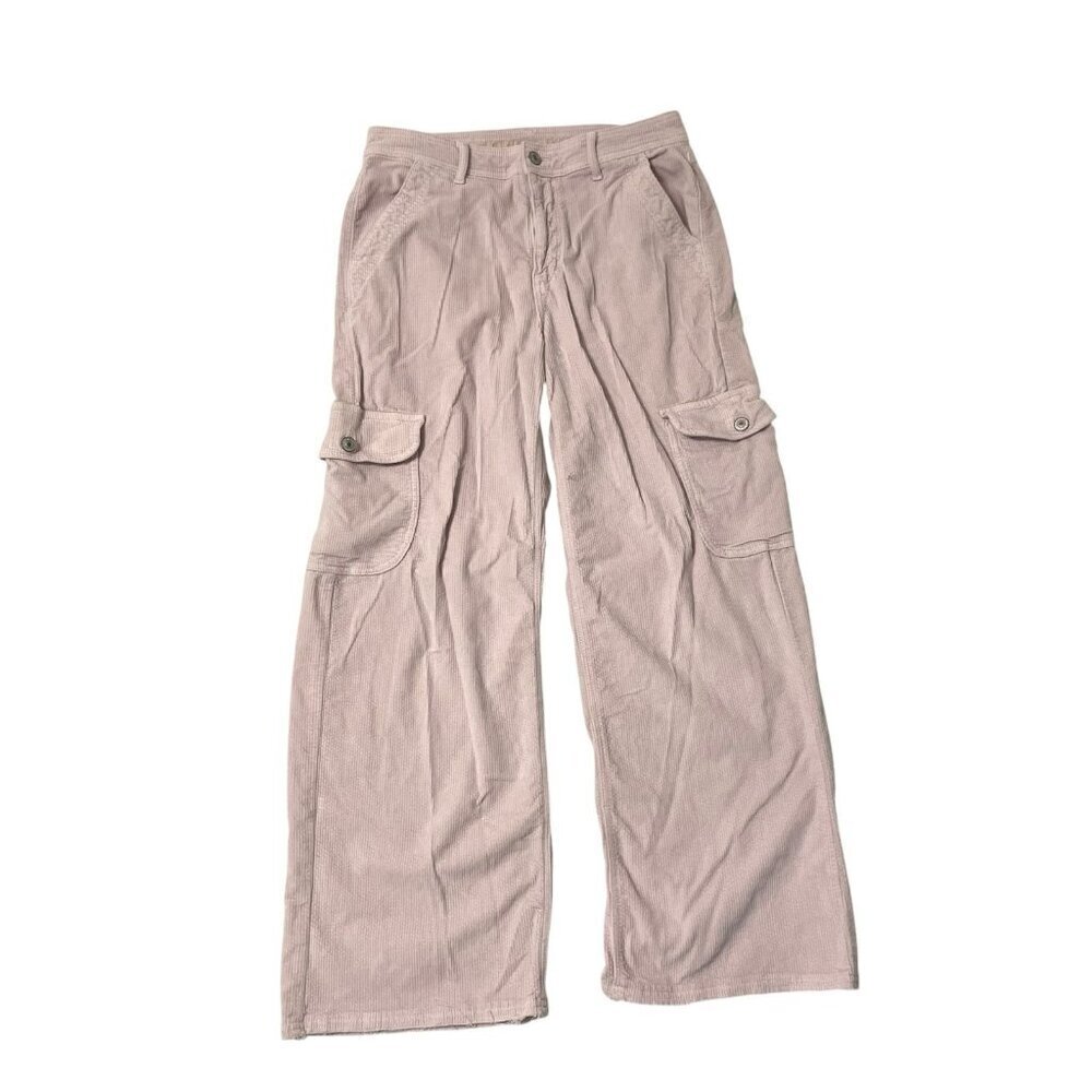 American Eagle Corduroy Super High Rise Baggy Wide Leg Cargo Pants Pink size 8